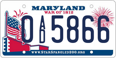 MD license plate 0AD5866