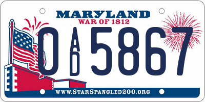 MD license plate 0AD5867
