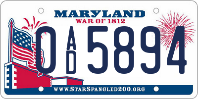 MD license plate 0AD5894