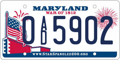 MD license plate 0AD5902