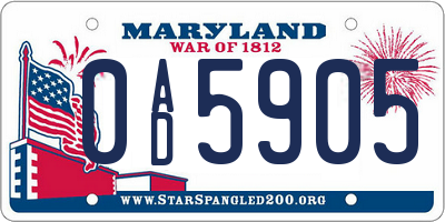 MD license plate 0AD5905