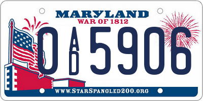 MD license plate 0AD5906