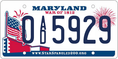 MD license plate 0AD5929