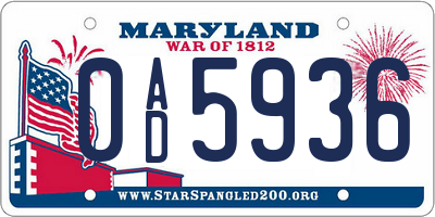 MD license plate 0AD5936