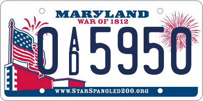 MD license plate 0AD5950