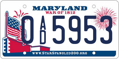 MD license plate 0AD5953