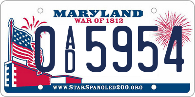 MD license plate 0AD5954
