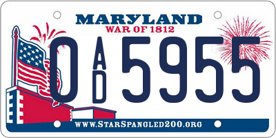 MD license plate 0AD5955