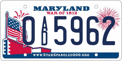MD license plate 0AD5962
