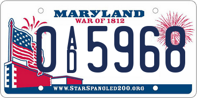 MD license plate 0AD5968
