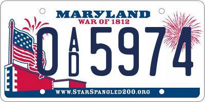 MD license plate 0AD5974