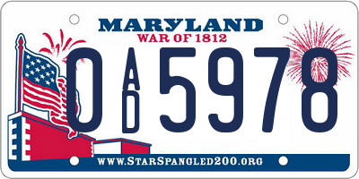 MD license plate 0AD5978