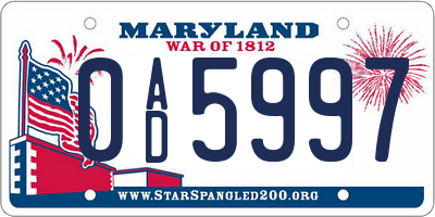 MD license plate 0AD5997