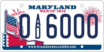 MD license plate 0AD6000
