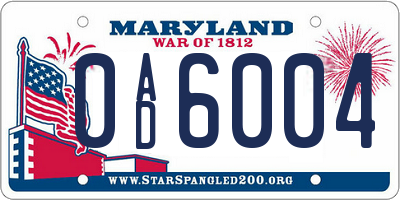 MD license plate 0AD6004