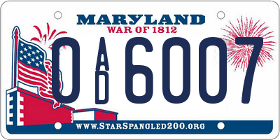MD license plate 0AD6007