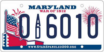 MD license plate 0AD6010