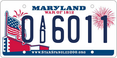 MD license plate 0AD6011
