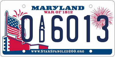 MD license plate 0AD6013
