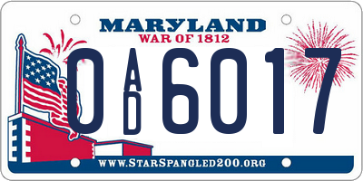 MD license plate 0AD6017