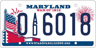 MD license plate 0AD6018