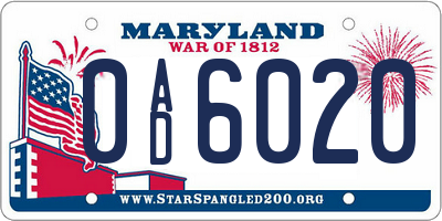 MD license plate 0AD6020