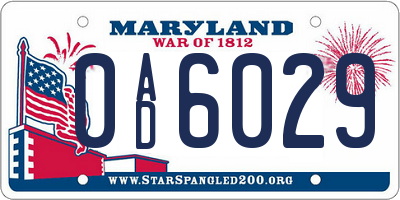 MD license plate 0AD6029