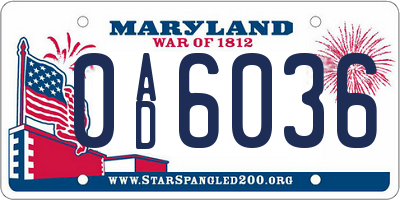 MD license plate 0AD6036