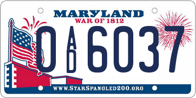 MD license plate 0AD6037