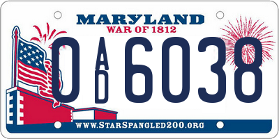 MD license plate 0AD6038
