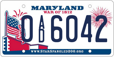 MD license plate 0AD6042