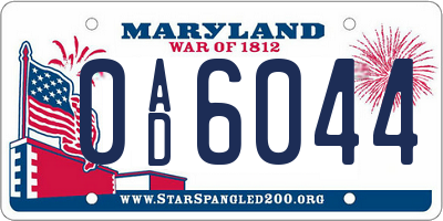 MD license plate 0AD6044