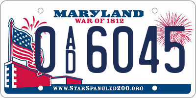 MD license plate 0AD6045