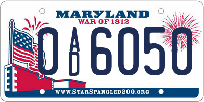 MD license plate 0AD6050
