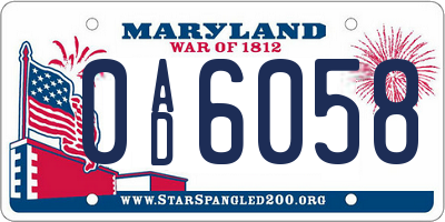 MD license plate 0AD6058