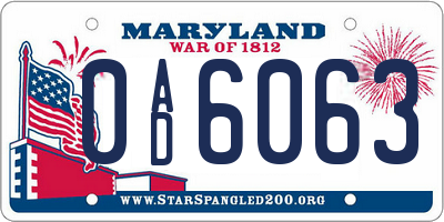 MD license plate 0AD6063