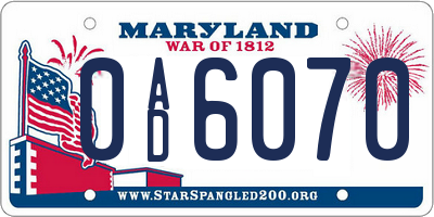 MD license plate 0AD6070