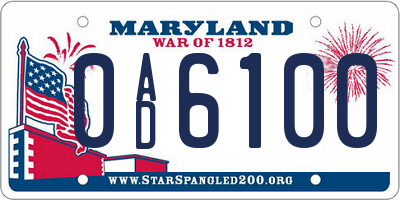 MD license plate 0AD6100