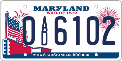 MD license plate 0AD6102