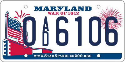 MD license plate 0AD6106