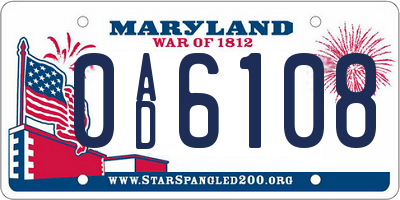 MD license plate 0AD6108