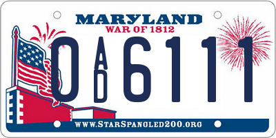 MD license plate 0AD6111