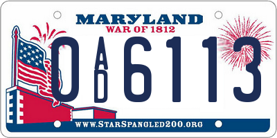 MD license plate 0AD6113