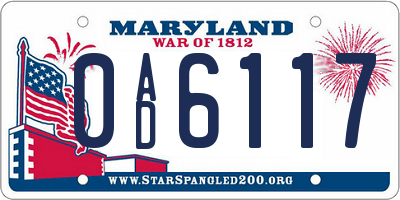 MD license plate 0AD6117