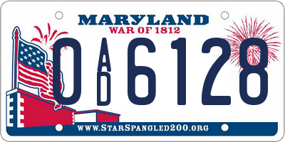 MD license plate 0AD6128