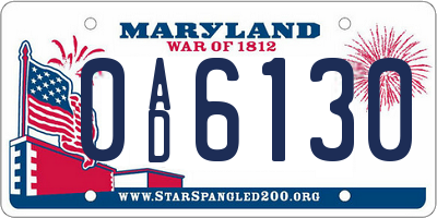 MD license plate 0AD6130