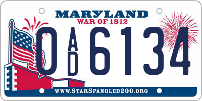 MD license plate 0AD6134