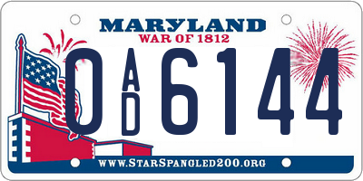 MD license plate 0AD6144