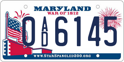 MD license plate 0AD6145