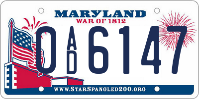 MD license plate 0AD6147